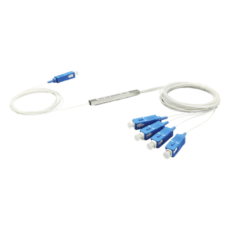Splitter (Divisor Óptico) tipo PLC, de 1x4, conectores SC/UPC