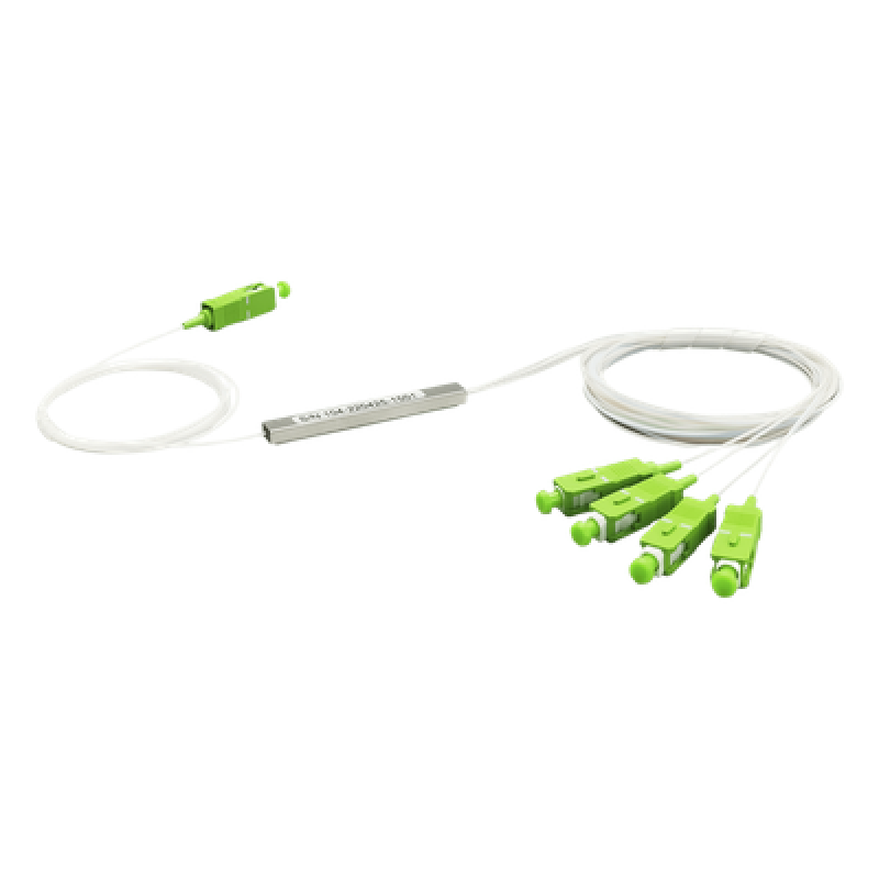Divisor Óptico PLC / 1x4 / Conectores SC/APC / Rango 1260~1650 nm / Temperatura Industrial -40 a 85°C / Pérdida Inserción ≤7.2 dB