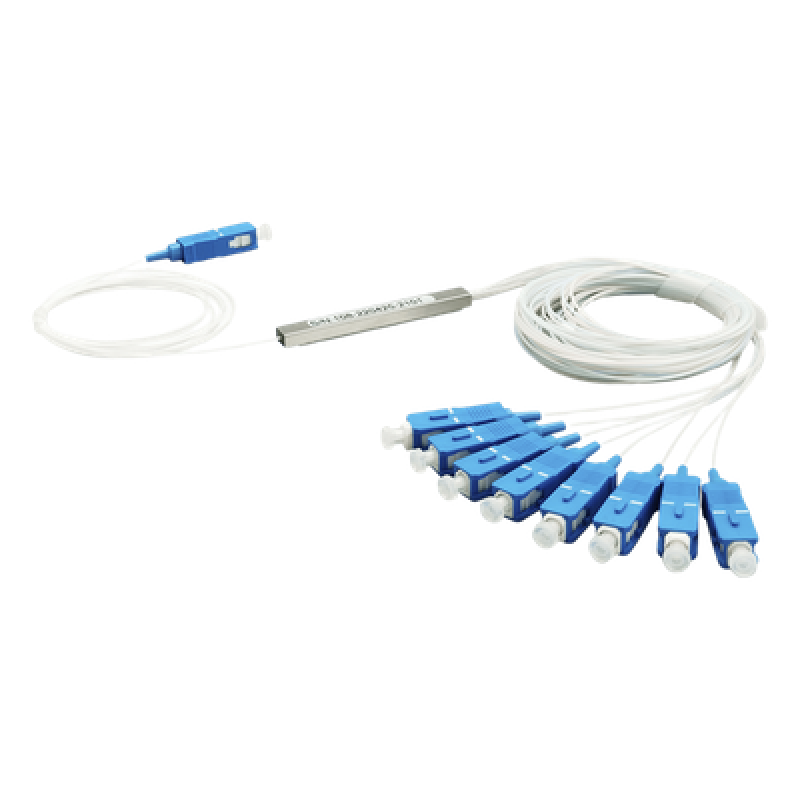 Splitter (Divisor Óptico) tipo PLC, de 1x8, conectores SC/UPC