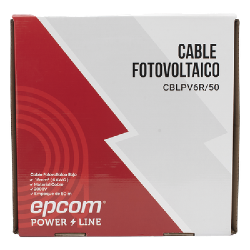 Cable Fotovoltaico Rojo / 16 mm² ( 6 AWG) / Material COBRE / 2000V / Rollo de 50 m