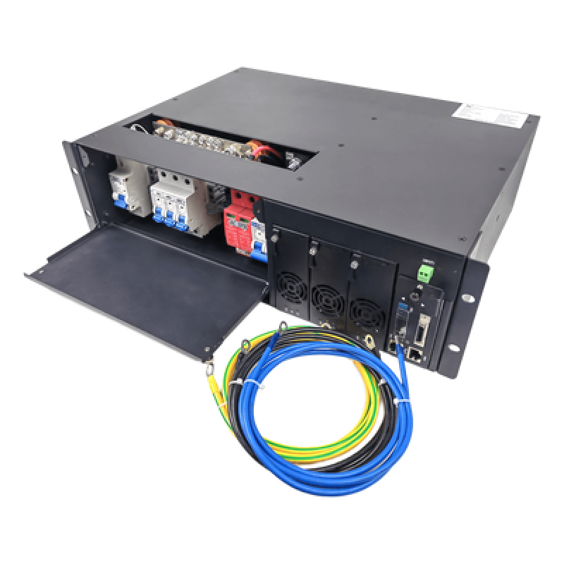 Rectificador de Energía AC 110 Vac / –48 V de Alta Eficiencia, 90 A y 5400 W, 3 UR para Telecomunicaciones como equipos OLTs Modulares / Cargador de Baterias de Litio