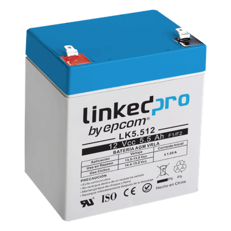 Batería de Respaldo AGM / 12 V / 5.5 Ah / Vida Útil 5 Años / Terminales F1 + Adaptador F2 / UL Certificada