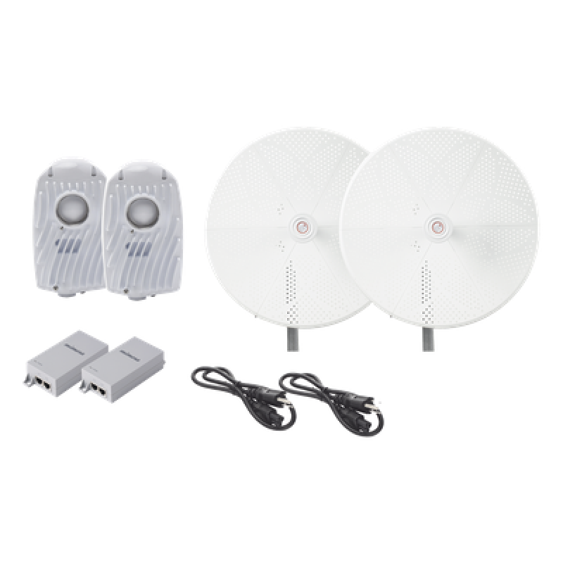 Kit de 2 radios B5X con antenasTXPD34B5X de (34 dBi), rango de frecuencia extendida (4.9 a 6.4 GHz), incluye inyector POE, cable de alimentación y para alineación, distancia de hasta 40 km