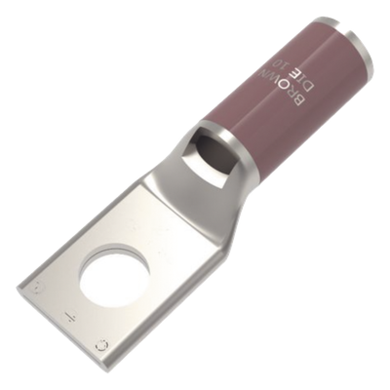 Zapata Terminal de Compresión de Cobre Electrolítico Estañado de Cañón Corto para Tornillo de 1/2" y Calibre 4 AWG.