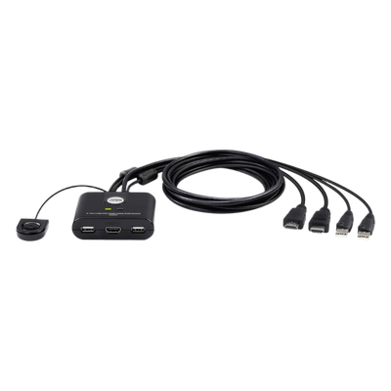Switch KVM | USB FHD HDMI | de 2 puertos en formato cable | 1920x1080 @ 60Hz (FHD)| HDCP 1.4 | Conecta y controla 2 equipos con un solo monitor, teclado y mouse