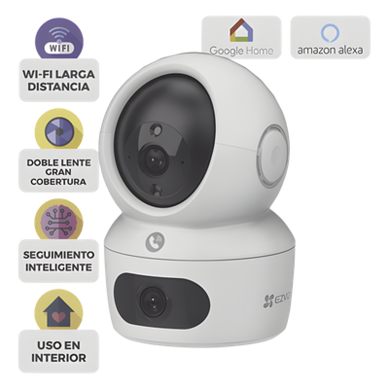 Cámara PT / Doble Lente (4 MP + 4MP) / 4 Megapíxel / Wi-Fi 6/ Audio de Dos vías / IA Detección Humana / Visión Nocturna a Color / Doble Banda 2.4 / 5GHz / Uso en Interior / Vision Nocturna Inteligente (Color 27/4)