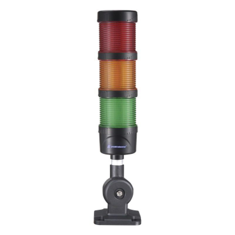 Torre LED Indicadora de estado de 3 niveles color Rojo, Ámbar y Verde, con Buzzer integrado a 85 dB, a 24 VCD con Montaje incluido de 60 mm de diámetro