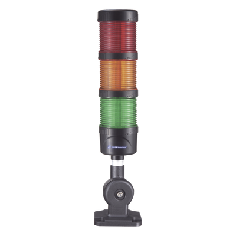 Torre LED Indicadora de estado de 3 niveles color Rojo, Ámbar y Verde, con Buzzer integrado a 85 dB, a 110-240 VCA con Montaje incluido de 60 mm de diámetro