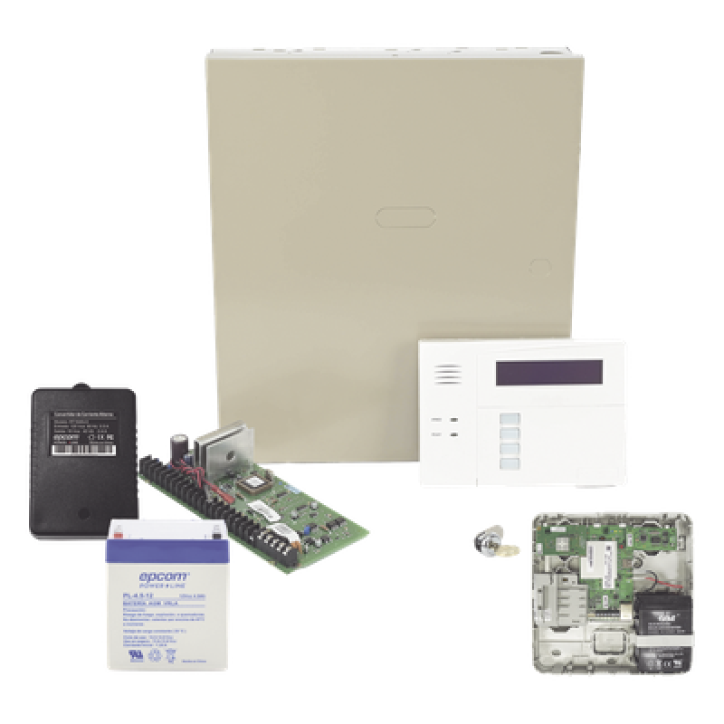 Kit de panel de alarma con 8 zonas cableadas, 40 zonas inalámbricas, comunicador celular dual y teclado con receptor RF incluido