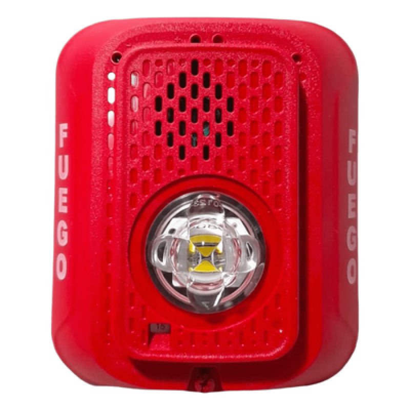 Sirena con Estroboscopio LED / 2 Hilos / Montaje en Pared / Candela Seleccionable 15-185 cd / Marcaje FUEGO / Compatible SpectrAlert