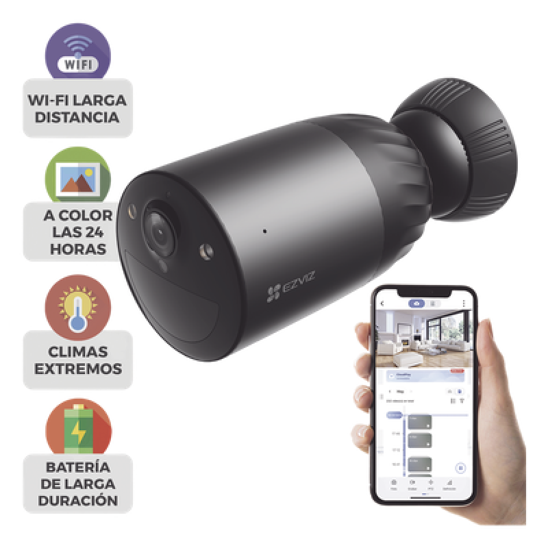 Cámara WIFI / 4K / Batería Recargable Compatible con Panel Solar CS-CMTSOLARPANEL-E/ 2.8mm / Conector Tipo C / Audio Dos Vías / Visión Nocturna en Color / Protección IP65/ Ranura para Memoria 512 GB
