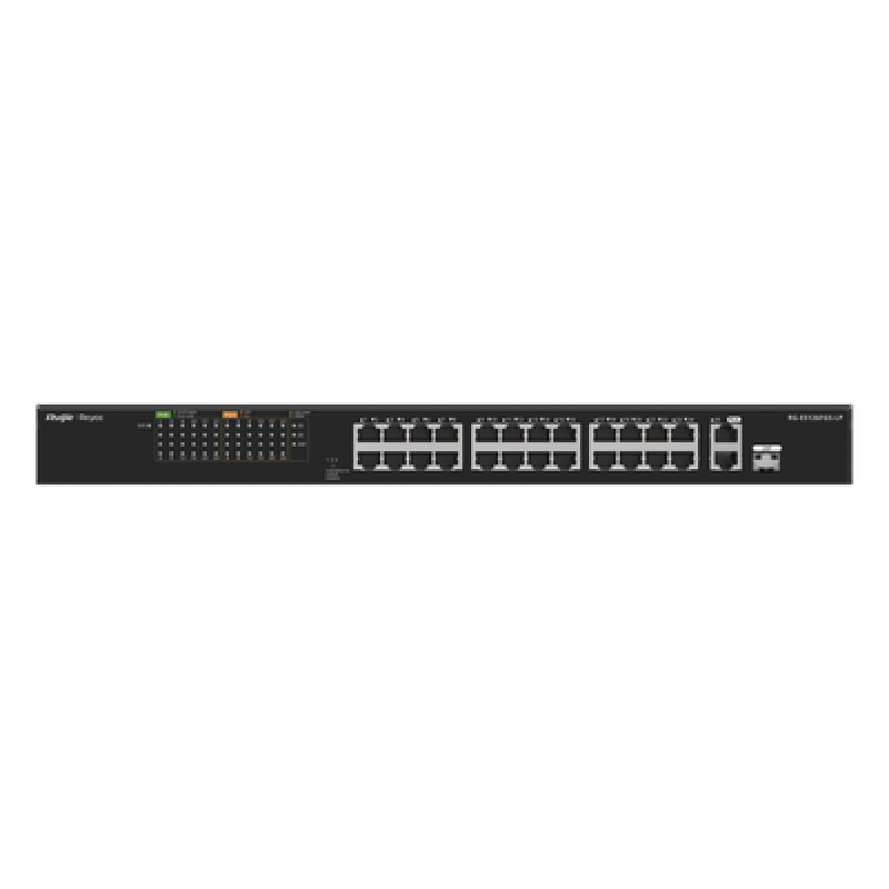 Switch PoE+ no Administrable, hasta 180 Watts Ideal para CCTV, 24 Puertos 10/100 PoE+, 2 Uplinks Gigabit (1 SFP COMBO)