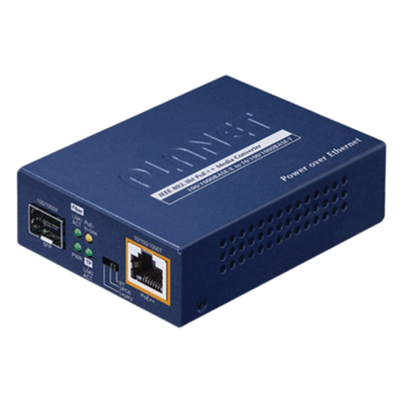 Convertidor de Medios PoE++ / 1x RJ45 Gigabit / 1x SFP 100/1000BASE-X / 60W 802.3bt / Cat5e/6 4-Pares
