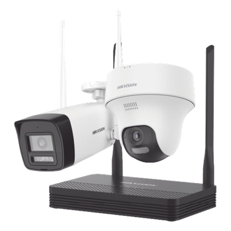 Kit IP Inalámbrico 4 Megapixel / NVS 4 Canales / 1 Cámara Bala Exterior + 1 Cámara Turret Interior con Lente 2.8 mm y Dual Light / Audio Bidireccional (Micrófono y Bocina) / Soporta Micro SD de 512 GB