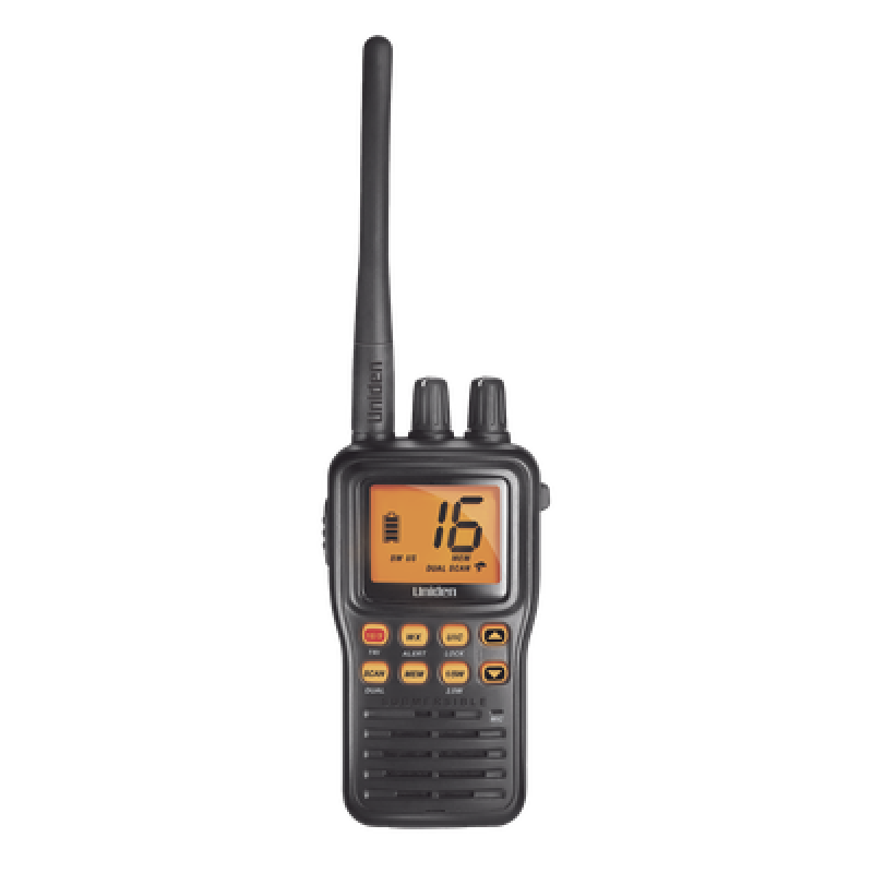 Radio Marina VHF Portátil / IPX8 Sumergible y Flotante / Potencia 1-5 W / Batería 12 h / Canales Internacionales, USA y Canadá