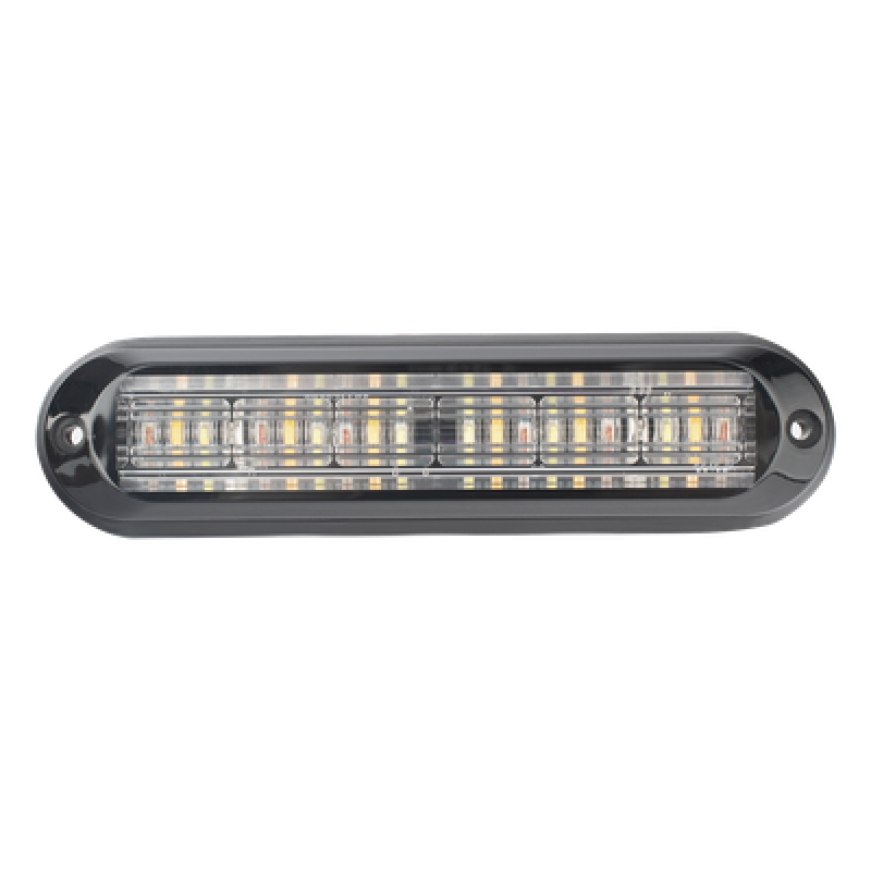 Luz Auxiliar, Ultra Brillante, IP67, 18 LEDs, Tricolor, Color Rojo/Claro/Ambar, con mica transparente y bisel negro
