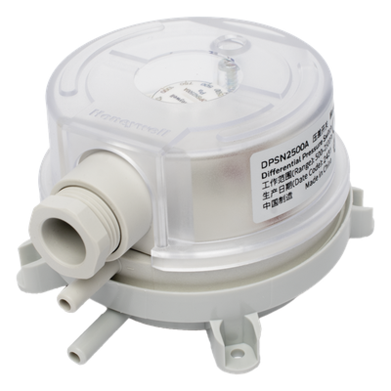 Presostato diferencial de aire para ductos con ajuste por perilla, rango 500 a 2500 Pa, contacto SPDT, para monitoreo de filtros y ventiladores