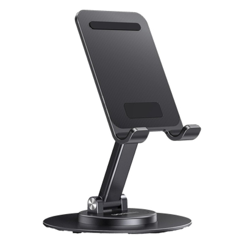 Soporte para Teléfono Celular Giratorio | 360° de Rotación | Angulo Ajustable | Altura Ajustable 17-20cm | Antideslizante | Ejes Giratorios de Alta Precisión| Plegable | Aluminio | Color Gris