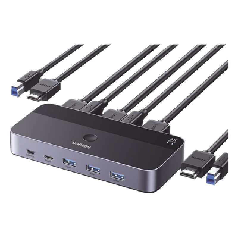 Conmutador KVM HDMI 4K | HDMI 2.0 | 2 Entradas 1 Salida | 4 Puertos USB 3.0 (3 USB-A *1 USB-C) | Soporta 4K@60Hz | HDR | Indicador Led | Compatible Win, MacOs y Linux | Carcasa de Aluminio.