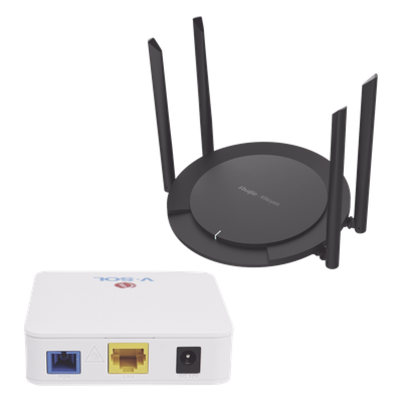 Kit ONU Bridge Dual GPON/EPON / Router Wi-Fi 4 Mesh / 4 Antenas 5 dBi / 5 Modos Operativos