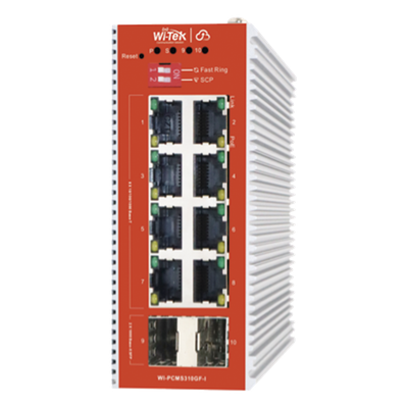 Switch L2+ PoE Industrial / Administración Cloud-Web-CLI / 8 Puertos PoE af/at 100/1000 Mbps / 2 Puertos SFP Gigabit / Presupuesto PoE 120 W / Protocolo ERPS (redundancia enlaces)