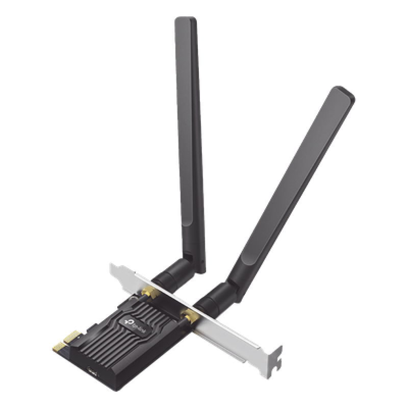 Adaptador PCIe inalámbrico doble banda AX1800 Mbps / Seguridad Inalámbrica WPA3 /Antena de alta ganancia / Tecnología MU-MUMO 2X2 / Soporte de perfil bajo y Altura completa / Bluetooth 5.2