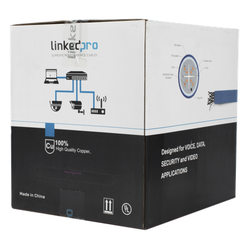 Bobina de Cable de 305 Metros (1000 Pies) Cat6+ Blindado F/UTP, CM, Calibre 23 Alto Rendimiento, ETL, UL, Color Azul, Super Flexible, para Aplicaciones de Video Vigilancia, Video HD, y Redes de Datos. Uso Interior.