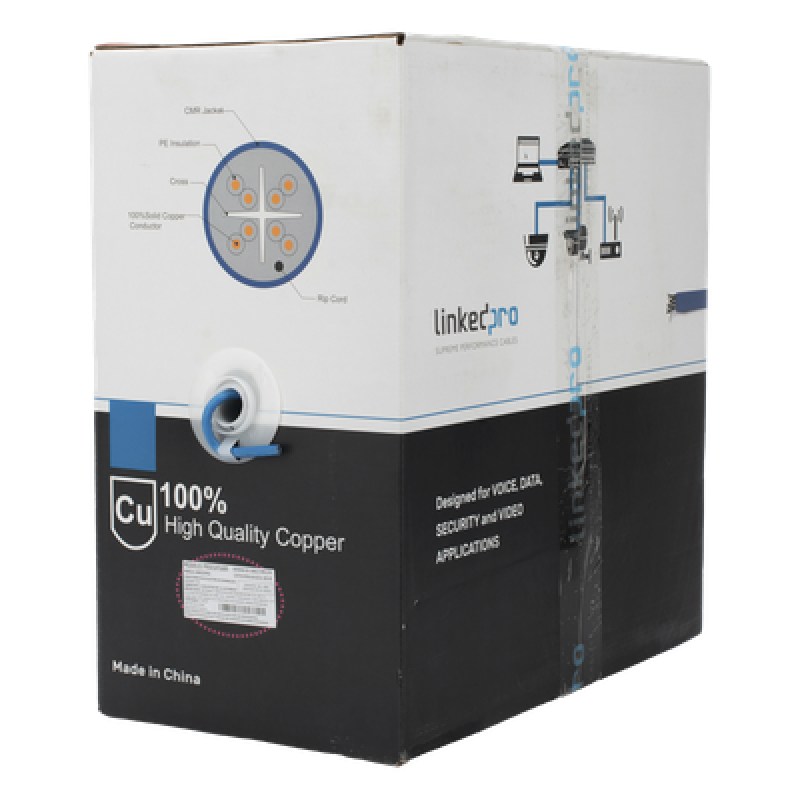 Bobina de Cable U/UTP Cat6A de 305 Metros (1000 Pies), Color Azul, CMR, Soporta 10G-BaseT para Transmisión de Frecuencias de hasta 500MHz, UL
