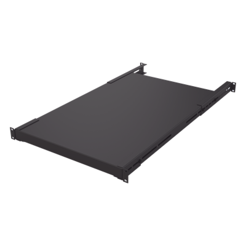 Charola Rackeable de profundidad ajustable para Soportar Equipos en Rack de 19 in, Doble Fijación, Color Negro, 3U