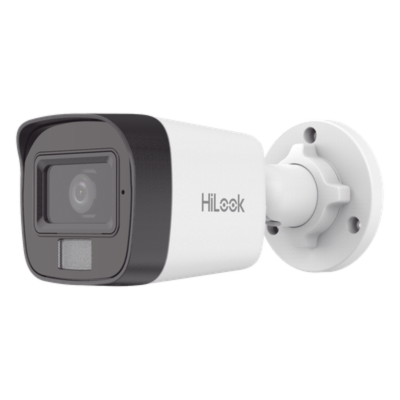 Cámara Bala IP / 4 Megapixel / Dual Light 20 m (65.6 ft) IR + 15 m (49.2 ft) Luz Blanca / Lente 2.8 mm / 104° / IP67 / PoE / Audio Integrado