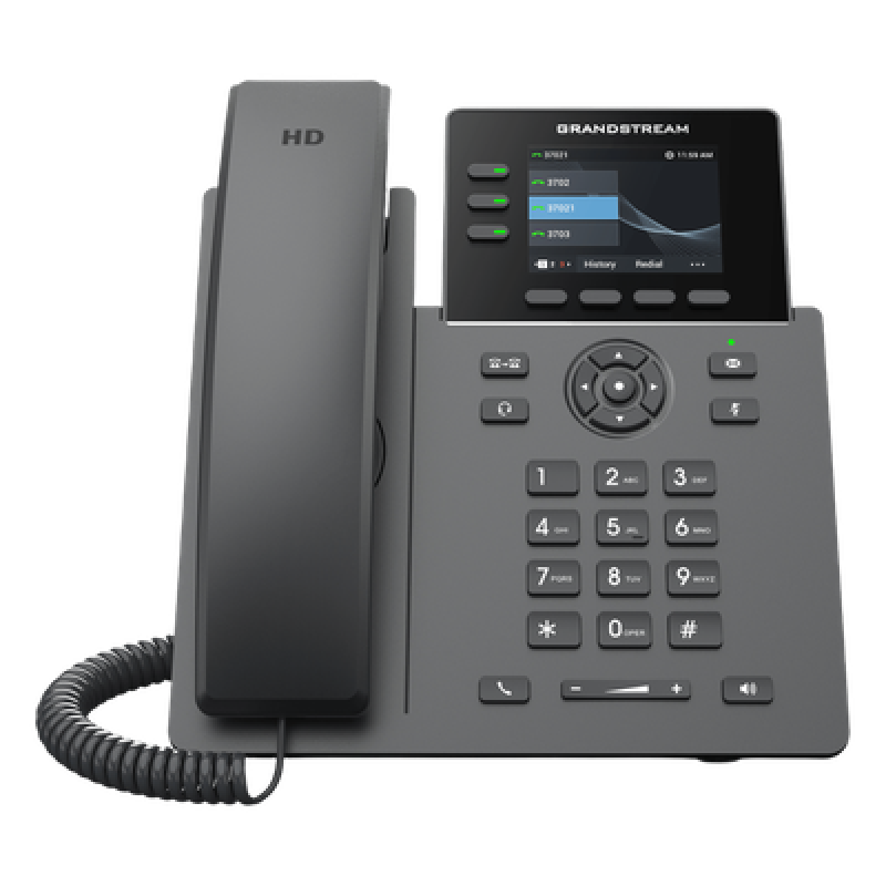 Teléfono IP Grado Operador / 3 Líneas / 12 Botones Virtuales Multiuso / Pantalla LCD 2.8 Pulgadas / Puertos Gigabit con PoE / Audio HD / Compatible con GDMS