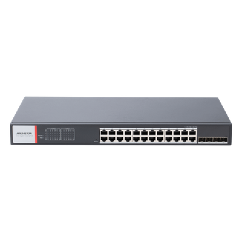 Switch Gigabit PoE+ / Industrial / Administrable / 24 Puertos 1000 Mbps PoE+ / 4 Puertos SFP / Configuración Nube Hik-PartnerPro / Modo Extendido hasta 300 Metros / 370 W