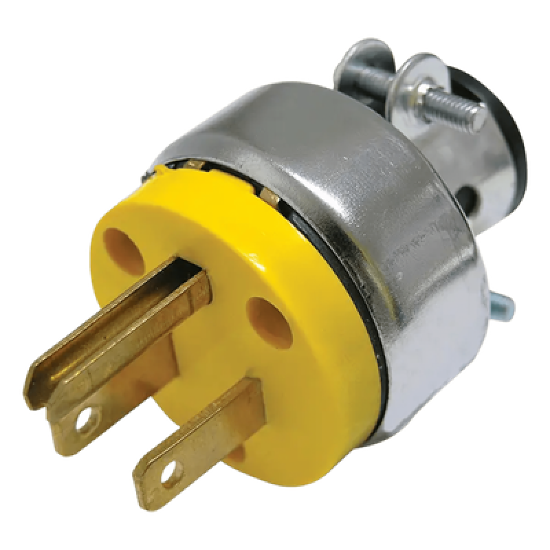 Clavija Blindada con Abrazadera Aterrizada / 15 A / 125 V / 50/60 Hz / ABS-Metal / 37 mm / Amarillo