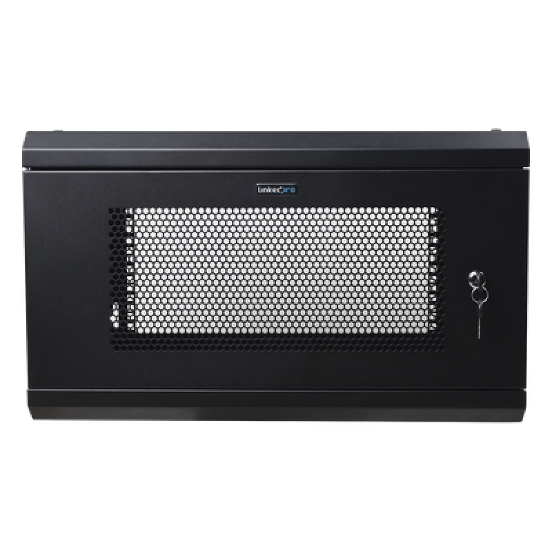 Gabinete de Pared de 6U con Puerta Perforada, 455 mm de Profundidad Total, Rack de 19'', Acero Reforzado Color Negro