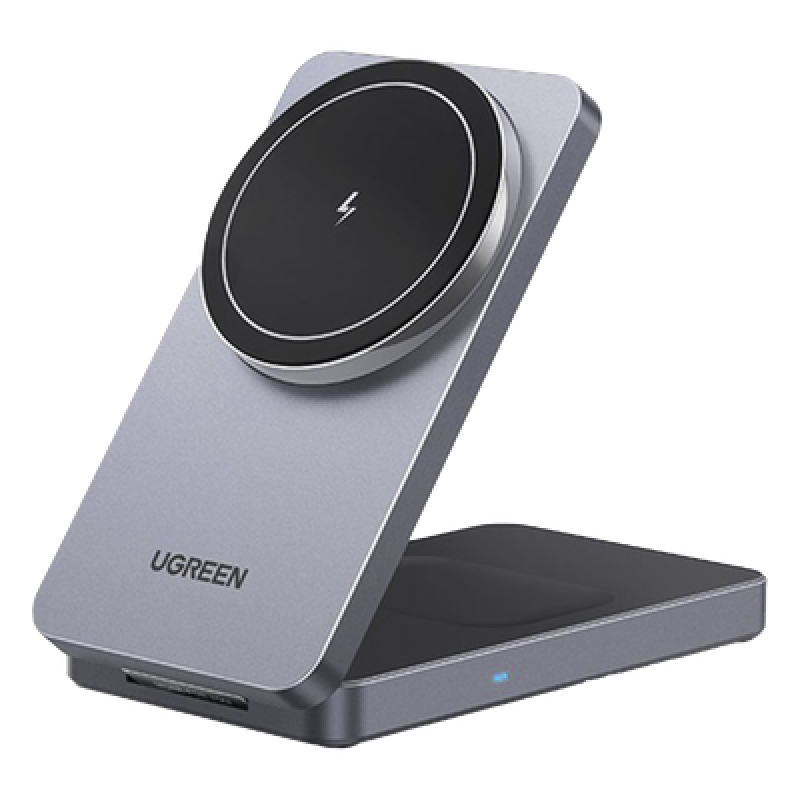 Cargador Inalámbrico 2 en 1 20W / Tecnología Qi2 15W Certificada / Carga Simultánea iPhone y AirPods / Ángulo Ajustable 70° / Diseño Plegable y Portátil / Compatibilidad Universal