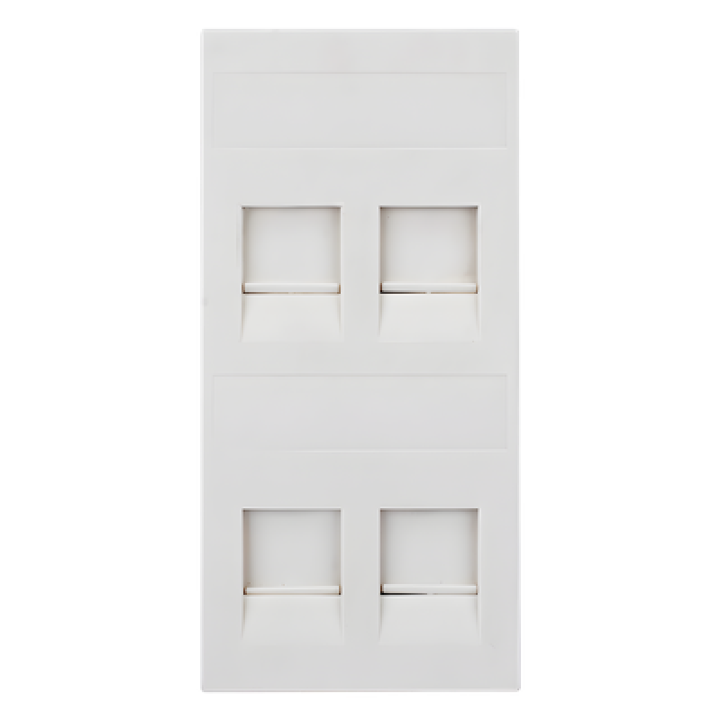Placa Plana de Voz y Datos con Guardapolvo / 4 Puertos Keystone / Color Blanco / 108 x 52 mm / 5 mm Profundidad / Compatible Cajas Pavimento