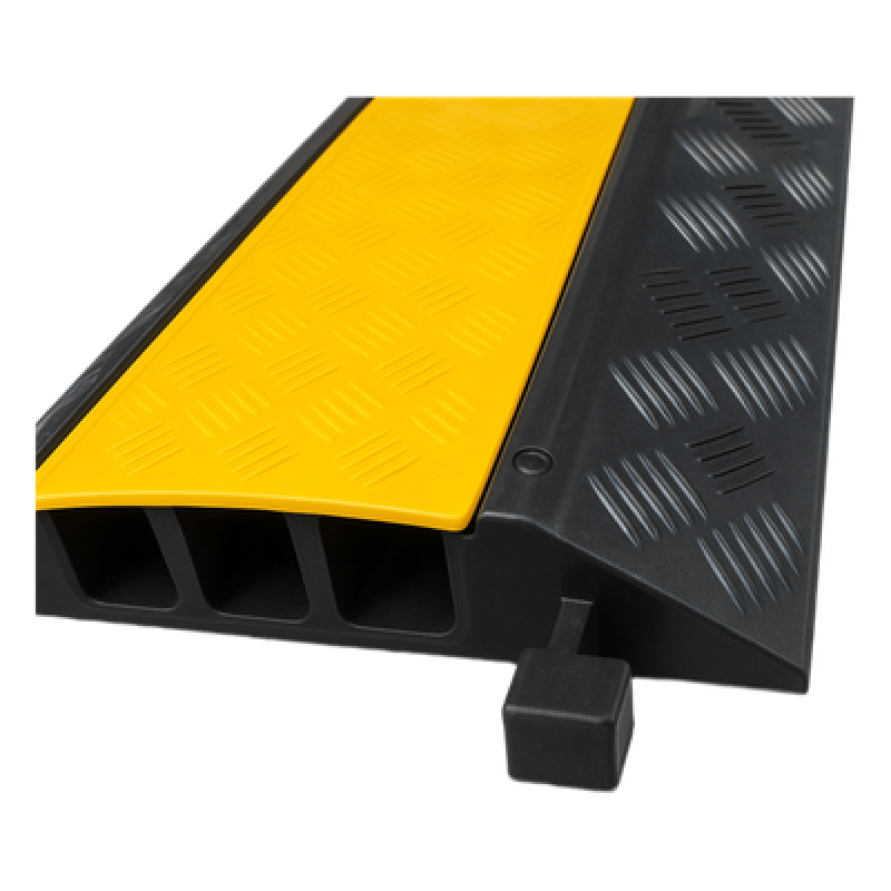 Protector de Cable / 3 Canales / Carga 5 Toneladas / Canal 30x30 mm / Base Goma y Tapa Plástico / 90 cm Largo / Amarillo-Negro