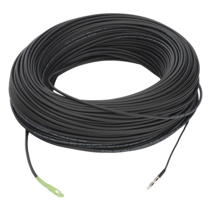 Rollo de Fibra Óptica Drop Redonda G657A2 Monomodo Simplex de 200 Metros con Conectores SC/APC-SC/APC para Instalaciones Aéreas, Subterráneas o a la Intemperie