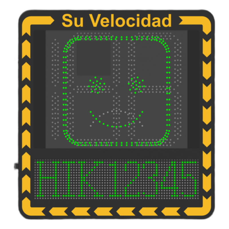 Display LED para Control de Velocidad Exterior / Distancia Visible de 100 m / LED de Alta Luminosidad y Bajo Consumo / Visualización de Velocidad con Código de Colores / IP66 / Conectividad Wi-Fi y Ethernet / Compatible con TCP/IP, HTTP, DHC