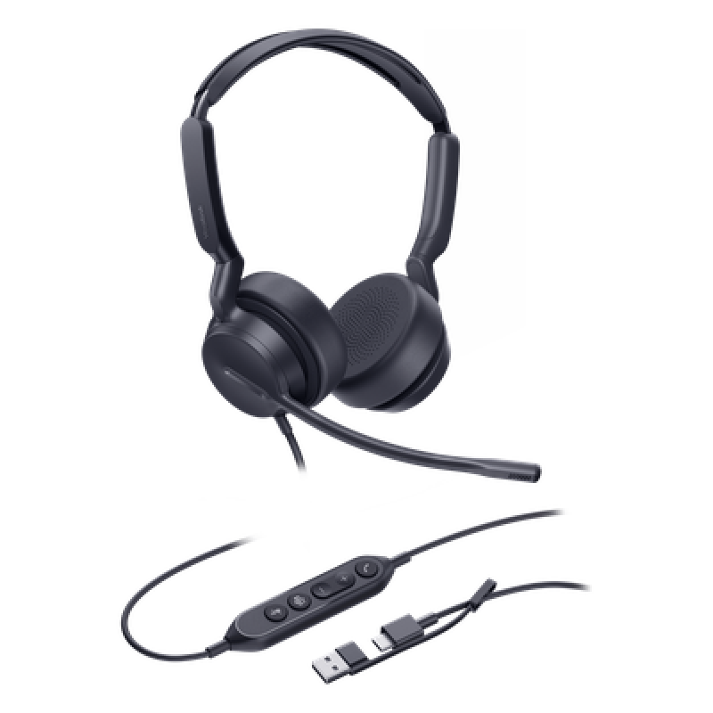 Auriculares Profesionales USB / Cancelación de Ruido con IA / Altavoz 35 mm / Certificado Microsoft Teams / USB-C con Adaptador USB-A / Diseño Ergonómico Binaural