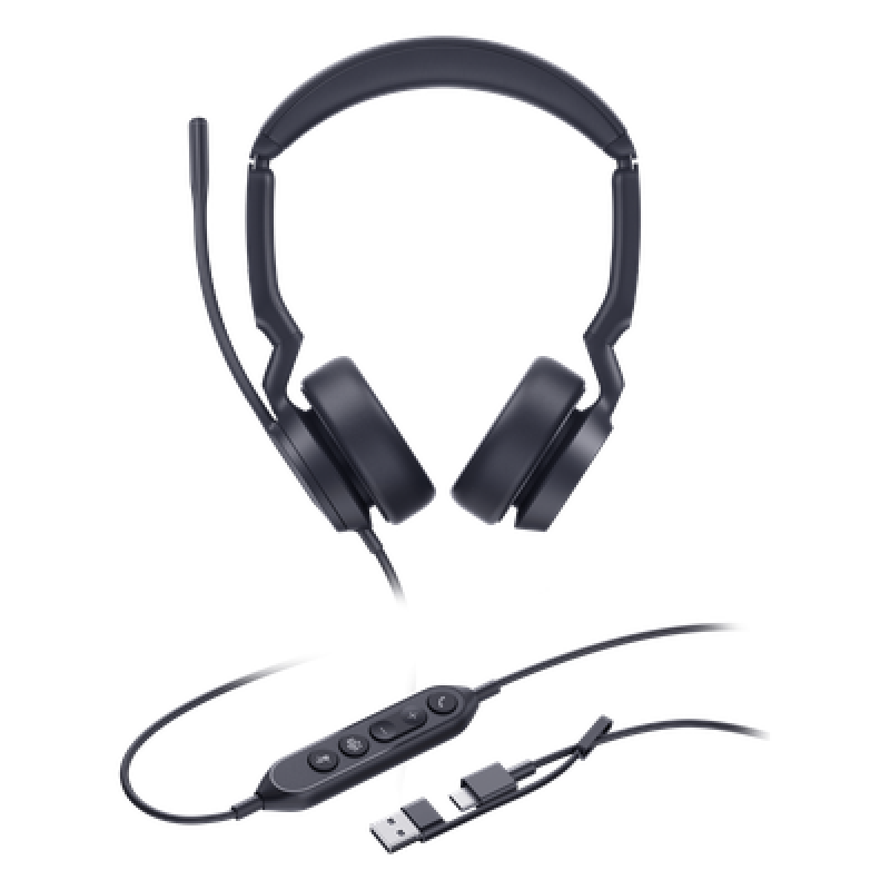 Auriculares USB con Cable / Cancelación de Ruido IA / Altavoz 35 mm / USB-C con Adaptador USB-A / Compatible Microsoft Teams