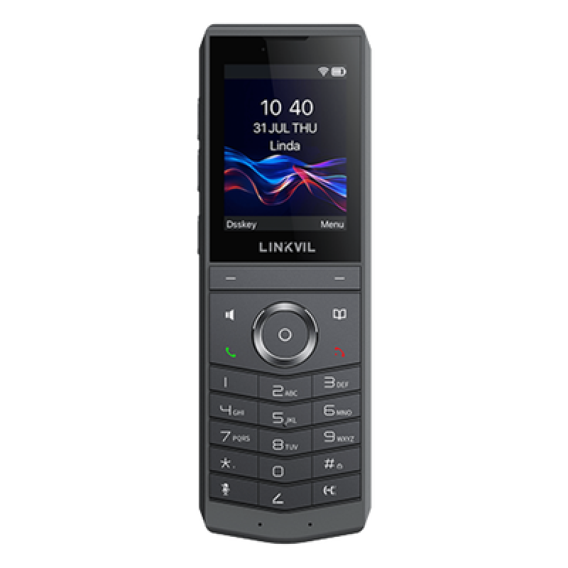 Teléfono IP Wi-Fi Portátil / Pantalla Color 2.4" 240x320 / Wi-Fi 6 Dual-Banda / Bluetooth 5.0 / Batería 3000mAh 13h Talk / Video H.264 4CIF / Resistencia Caídas 1.8 m (5.9 ft) / Conferencia 6 Vías / USB Type-C
