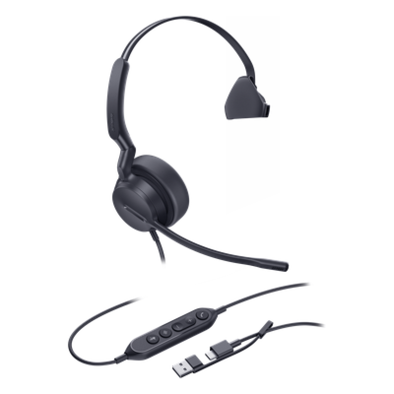 Auricular USB Profesional / Mono / Cancelación de Ruido IA / Altavoz 35 mm / Certificado Microsoft Teams / USB-C/A