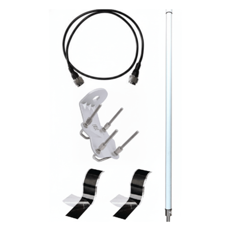Antena LoRa Exterior Omnidireccional / 5.5 dBi / Frecuencia 860-930 MHz / IP67 / Resistencia al Viento 200 km/h / Kit de Montaje en Poste