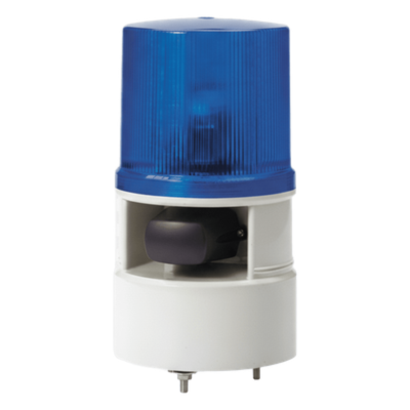 Luz de advertencia color Azul con sirena incorporada con 5 tonos máx. 105 dB en 110-220 VCA