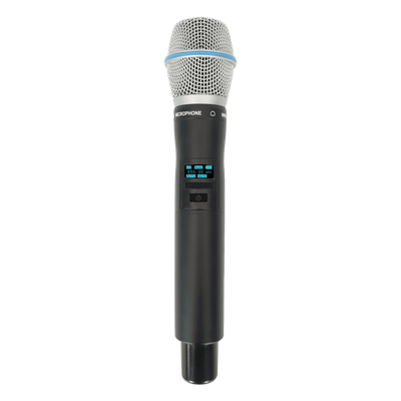 Micrófono Mano Inalámbrico EP-59H | Rango Frecuencia 470-510MHz, 540-590MHz, 640-690MHz, 807-830MHz | Potencia Salida ≥10dBm | Autonomía >10 Horas | Mute Automático por Caída | Display OLED | 7 Niveles Potencia Aju