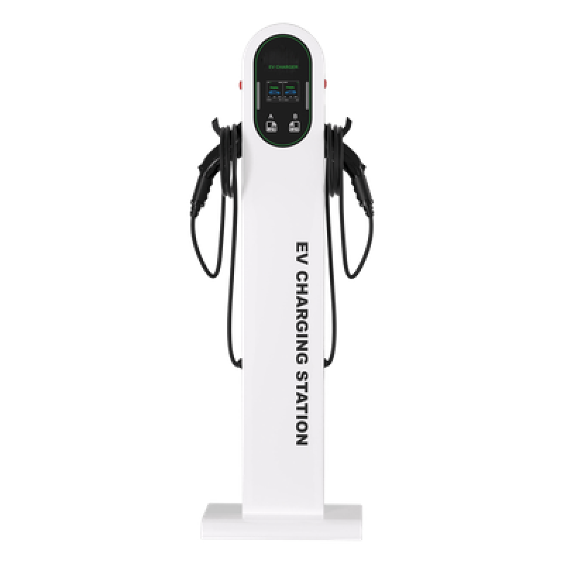 Estación de Carga para Vehículos Eléctricos / Tipo Pedestal / Doble Conector Tipo 1 (SAE J1772) / 48 A / 11.5 kW por Puerto / Pantalla LCD 4.3 in (10.9 cm) / RFID / IP54 / Chasis SGCC Galvanizado
