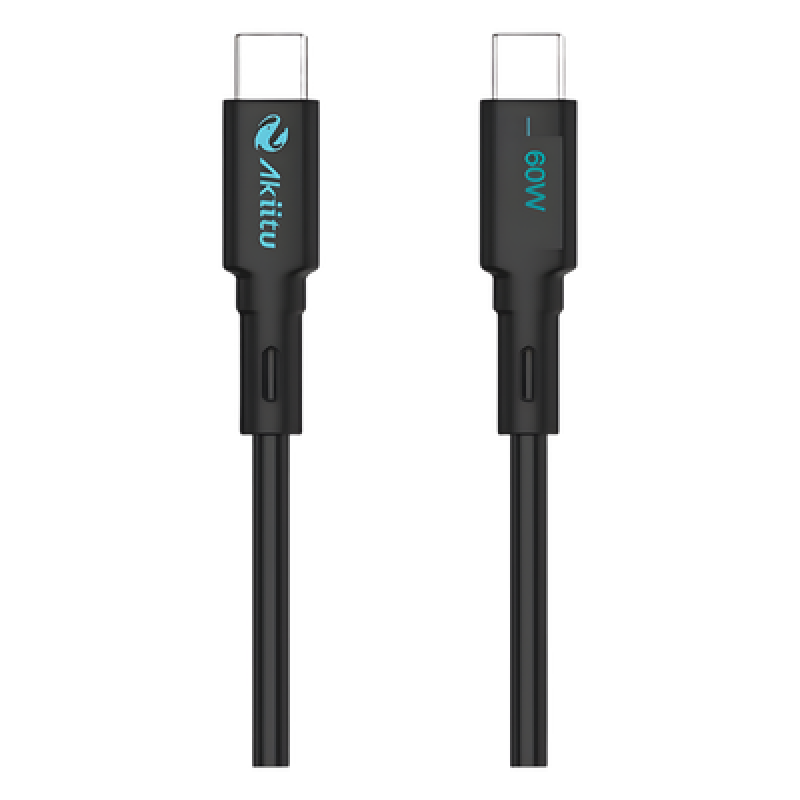 Cable USB-C a USB-C / 1 Metro / Carga Rápida 60W / Transferencia 480 Mbps / Magnético de Silicona Líquida / Auto-enrollable / Anti-enredos / Negro