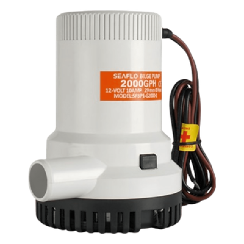 Bomba de Achique / 2000 GPH (7571 LPH) / 12V CD / Eje de Acero Inoxidable / Operación en Seco / Anti-Airlock / Certificación ISO 8849