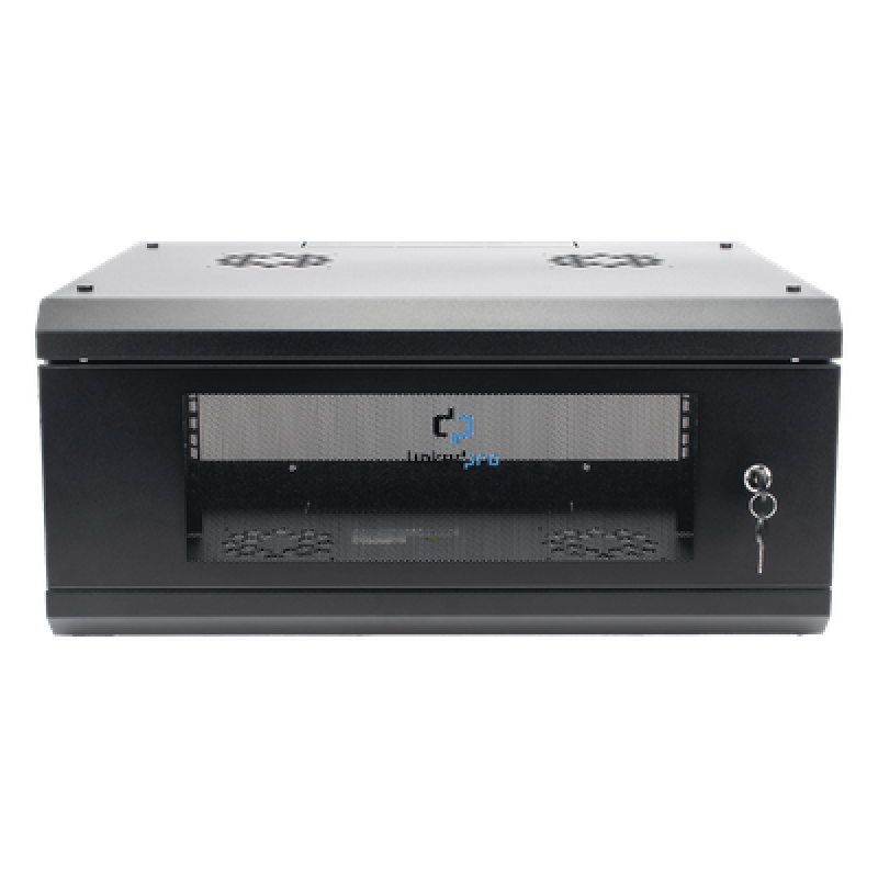 Gabinete de Pared con Puerta de Cristal Templado, 455 mm de Profundidad, 4U Rack de 19 in, Acero Reforzado